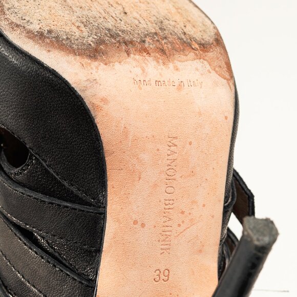 Manolo Blahnik Black Leather Buckled Gladiator Sandals - Picture 5 of 9